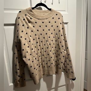 Tan sweater with black polka dots